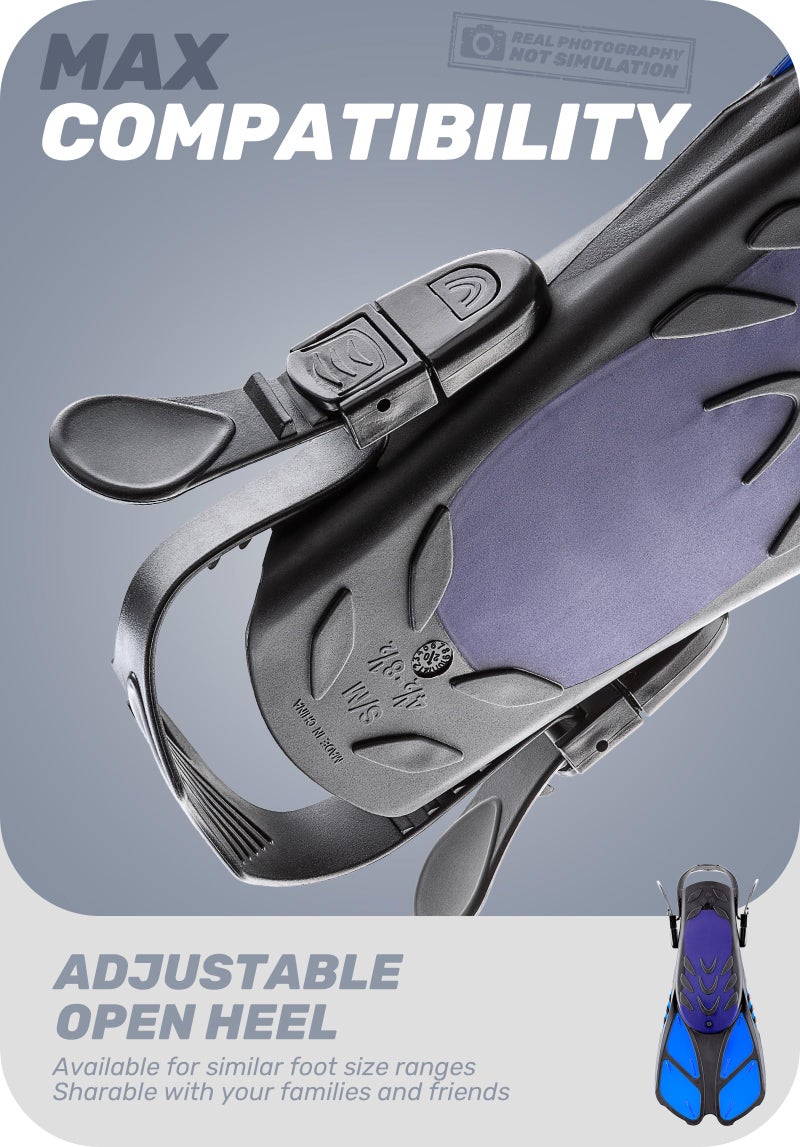 CAPAS Snorkel Fins, Swim Fins Travel Size Short Adjustable for Snorkeling Diving Adult Men Women Kids Open Heel Swimming Flippers - Image 4